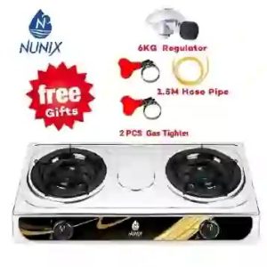 Nunix Table Top Gas Cooker SC001/SC002 Stainless Steel + FREE Hose Pipe, 6kg Gas Regulator & 2 Gas Tighteners – KETAM Kenya