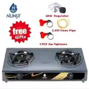Nunix Table Top Gas Cooker Stainless Steel + FREE Hose Pipe, 6kg Gas Regulator & 2 Gas Tighteners – KETAM Kenya