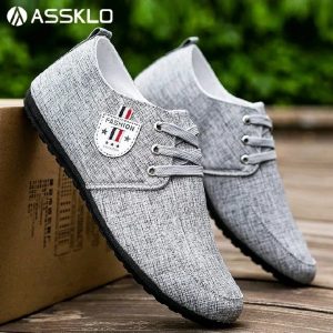 ASSKLO men's shoes bean Shoes canvas shoes soft soled Man Sneakers Sports Casual Flat Loafers rubber flats shoe slip on feet lazy shoes youth trendy shoesrunning shoes sole Breathable lightweigh Grey