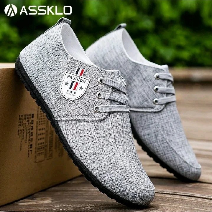 ASSKLO men's shoes bean Shoes canvas shoes soft soled Man Sneakers Sports Casual Flat Loafers rubber flats shoe slip on feet lazy shoes youth trendy shoesrunning shoes sole Breathable lightweigh Grey - Image 2