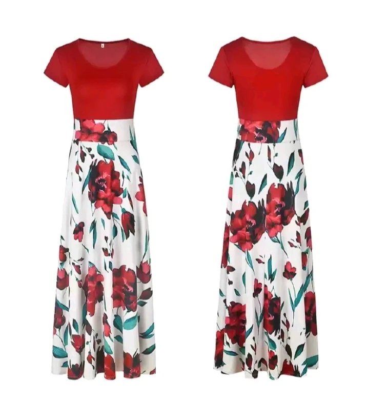 Elegant Summer Printed Pleated Maxi Dress – Women’s Fashion (S–4XL) | Slim Waist, Short Sleeve, Crew Neck. - Image 2
