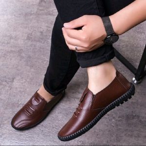 PU Business Men’s Casual Loafers – Brown Slip-Ons for Work, Driving & Parties