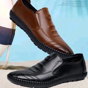 PU Business Men’s Casual Loafers – Brown Slip-Ons for Work, Driving & Parties