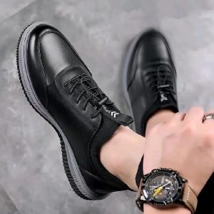 Baldur Men’s Artificial Leather Business Casual Shoes – Anti-Slip, Wear-Resistant, Stylish & Comfortable (Black)