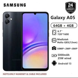 Samsung Galaxy A05 (64GB+4GB RAM) – 50MP Camera, 6.7” Display, 5000mAh Battery, Android 15 Smartphones.
