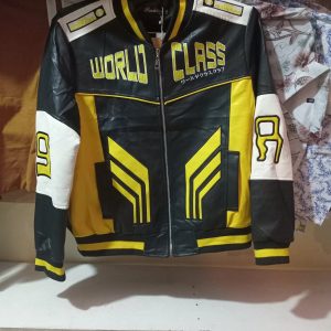 Men’s World Class Faux Leather Jacket – Black & Yellow | Stylish Casual Jacket