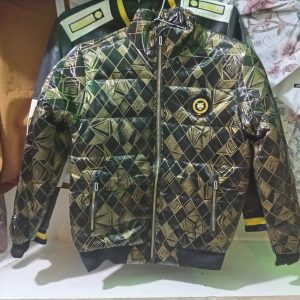 Men’s Luxury Gold Geometric Puffer Jacket – 2026 Urban Streetwear Edition