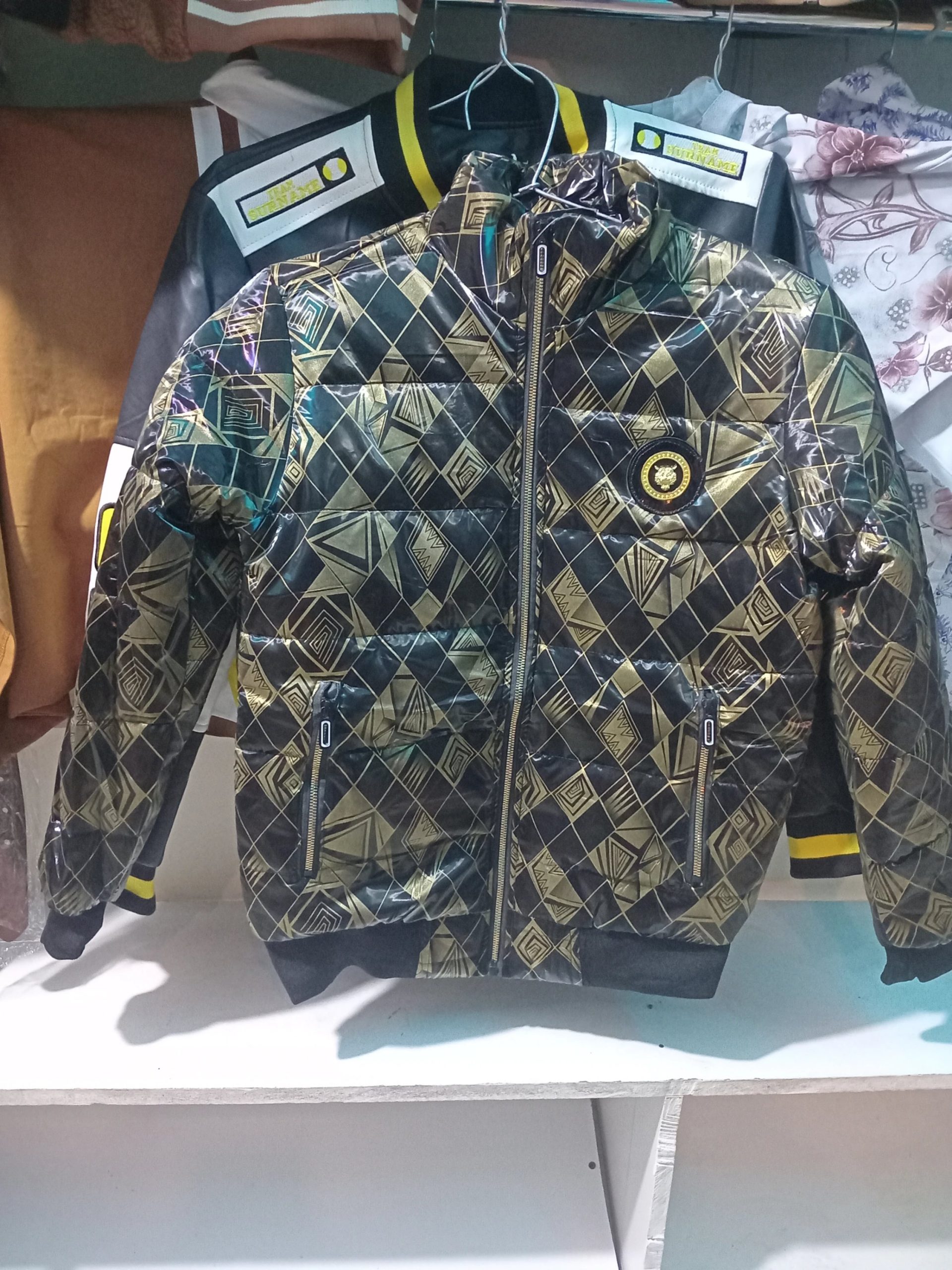 Menβs Luxury Gold Geometric Puffer Jacket β 2026 Urban Streetwear Edition From KETAM π - Image 2