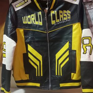Men’s World Class Faux Leather Jacket – Black & Yellow | Stylish Casual Jacket